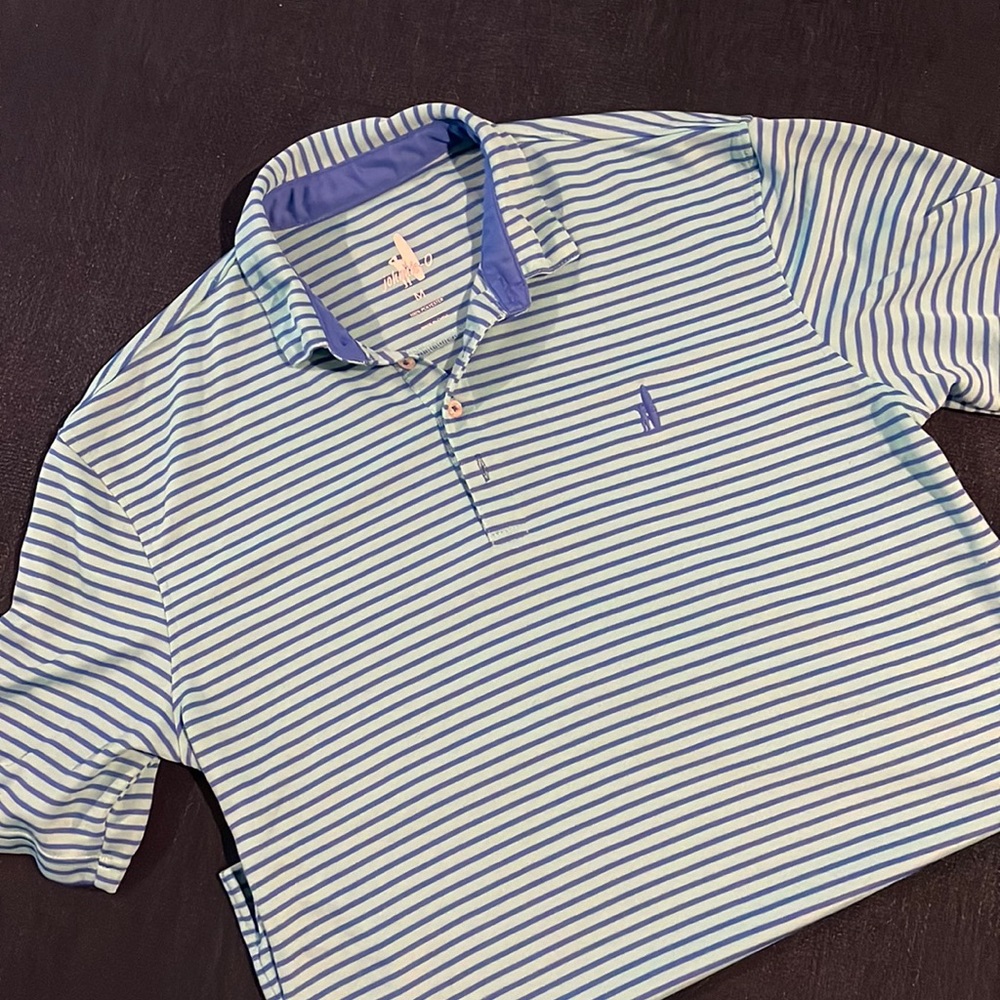 Mens johnnie-O Ace Striped Polo in Blue/Green - Sz Medium